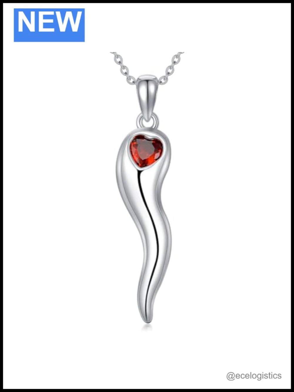 Italian Horn Necklace 925 Sterling Silver Heart Birthstone Protection